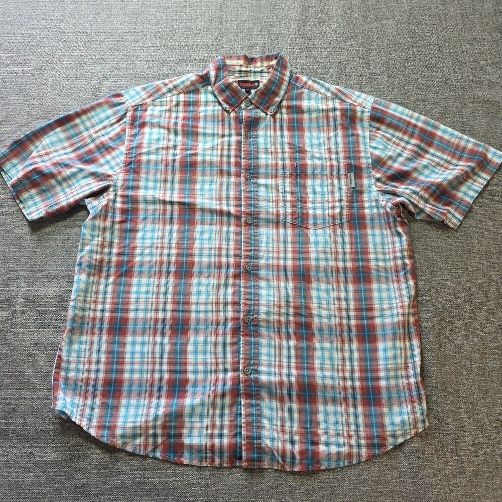 Wolverine Men's XL Blue/Red‎ Plaid Button Down Shirt w/ Pocket Short Sleeve